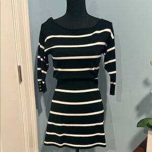 White House Black Market Black and White Striped Tunic